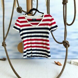 Tommy Hilfiger Nautical Stripe Short Sleeve Flag Logo Tee Size Large